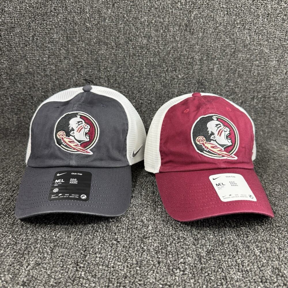 Lot Of 2 Nike Club Cap Hat Florida State FSU Red Gray Mesh Hat M/L